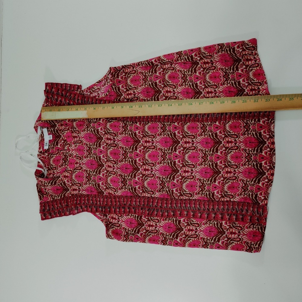 DR2 Daniel Rainn Pink Paisley Sleeveless Ruffle Trim High Neck Blouse Size S - Picture 5 of 8